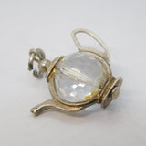 Sterling Silver Glass Set Teapot Charm Pendant Vintage c1970