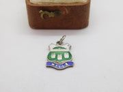 Sterling Silver & Enamel Wells Travellers Shield Charm Pendant Vintage c1970