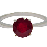 Sterling Silver Round Ruby Solitaire Dress Ring Vintage c1970 Size N