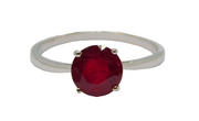 Sterling Silver Round Ruby Solitaire Dress Ring Vintage c1970 Size N