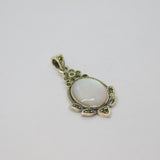 Sterling Silver Mother Of Pearl & Marcasite Antique Style Pendant Modern c2000s