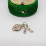 Sterling Silver Heart & Keys Charm Pendant Vintage c1970