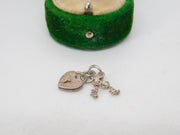 Sterling Silver Heart & Keys Charm Pendant Vintage c1970