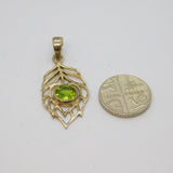 Sterling Silver Faceted Peridot Cutwork Leaf Pendant Modern c1990s