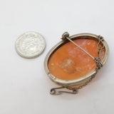 .800 Grade Silver Mounted Carved Shell Female Profile Cameo Brooch Antique