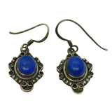 Pair of Sterling Silver Blue Goldstone Cabochon Hook Drop Earrings Vintage c1970
