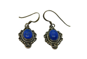 Pair of Sterling Silver Blue Goldstone Cabochon Hook Drop Earrings Vintage c1970