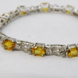 Sterling Silver, Diamond & Yellow Sapphire Floral Bracelet Vintage c1990s