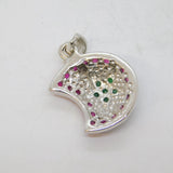 Sterling Silver, Ruby, Pearl & Emerald Crescent Moon Pendant Vintage c1990s