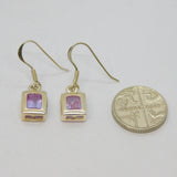 Pair of Sterling Silver Purple Crystal Hook Drop Earrings Contemporary c2000
