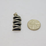 Sterling Silver Black Onyx Zigzag Pattern Charm Pendant Modern c2000s
