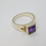 Sterling Silver Square Set Amethyst Studio Band Ring Vintage c1970 Size T 1/2