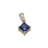 Sterling Silver Blue CZ Offset Square Delicate Charm Pendant Modern c2000s