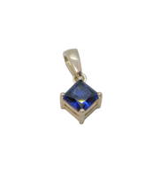 Sterling Silver Blue CZ Offset Square Delicate Charm Pendant Modern c2000s