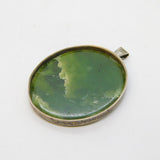 20th Century Sterling Silver Moss Agate Large Pendant Antique c1930s