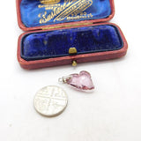 Sterling Silver Pink Quartz Heart Charm Pendant Vintage c1970