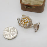 Sterling Silver Amber Set Cartoon Cat Charm Pendant Vintage c1970