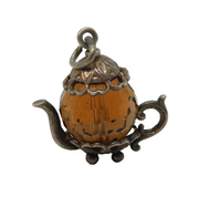 Sterling Silver Glass Set Teapot Charm Pendant Vintage c1970s