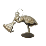 Sterling Silver Stork Carrying Baby Charm Pendant Vintage c1970