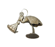 Sterling Silver Stork Carrying Baby Charm Pendant Vintage c1970