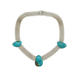 Large Mexican Style Sterling Silver & Turquoise Statement Necklace Vintage