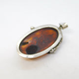 Large Sterling Silver & Baltic Amber Floral Drop Pendant Vintage c1970s
