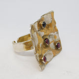 Studio Jewellery Large Sterling Silver Cabochon Garnet Statement Ring Vintage