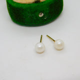 9ct Yellow Gold Simulated Pearl Stud Earrings Vintage c1970