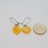 Pair of Sterling Silver Yellow Jasper Heart Hook Drop Earrings Vintage c1970