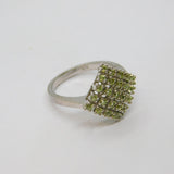 Sterling Silver Multi Peridot Cushion Style Dress Ring Vintage c1990 Size O