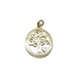 Sterling Silver Oval Tree Of Life & Heart Charm Pendant Contemporary c1990s