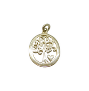 Sterling Silver Oval Tree Of Life & Heart Charm Pendant Contemporary c1990s