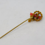 Victorian Gilt Metal & Coral Baton Knot Form Stick Pin Antique c1880