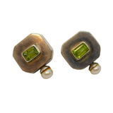 Pair of Sterling Silver Peridot & Pearl Studio Stud Earrings Vintage c1970