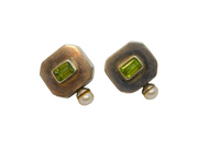 Pair of Sterling Silver Peridot & Pearl Studio Stud Earrings Vintage c1970