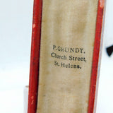 Edwardian Faux Leather Jewellert Stick Pin Box 'Grundy, St Helens' Antique