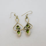 Pair of Sterling Silver 4 Cabochon Peridot Studio Drop Earrings Vintage c1970