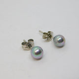 Pair of Sterling Silver Grey Iridescent Faux Pearl Stud Earrings Vintage c1970