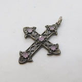 Sterling Silver Amethyst Set Gothic Cross Pendant Vintage