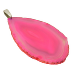 Sterling Silver Bright Pink Banded Agate Slice Studio Pendant Vintage c1980s