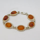 Sterling Silver & Baltic Amber Set Panel Bracelet Vintage c1970s