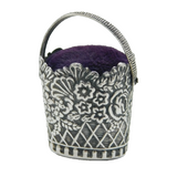 Sterling Silver Floral Wicker Basket Pin Cushion Vintage c1970s