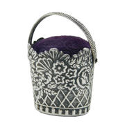 Sterling Silver Floral Wicker Basket Pin Cushion Vintage c1970s