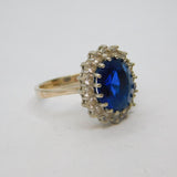Sterling Silver Blue & Clear Paste Large Cluster Ring Vintage c1990 Size L