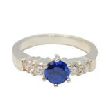 Sterling Silver Blue & Clear Paste Set Dress Ring Vintage c1970 Size O
