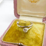 Sterling Silver Twist Band Ring With Diamond Paste Vintage c1970 Size O