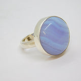 Sterling Silver Blue Lace Agate Round Statement Ring Vintage c1970 Size N 1/2
