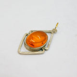 Sterling Silver Baltic Amber Modernist Studio Charm Pendant Vintage c1970s