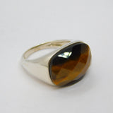 Sterling Silver Faceted Tiger's Eye Chunky Signet Ring Vintage c1970 Size V 1/2