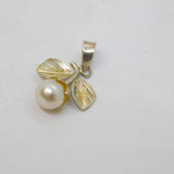 Sterling Silver Pearl & Leaf Form Delicate Charm Pendant Vintage c1970s